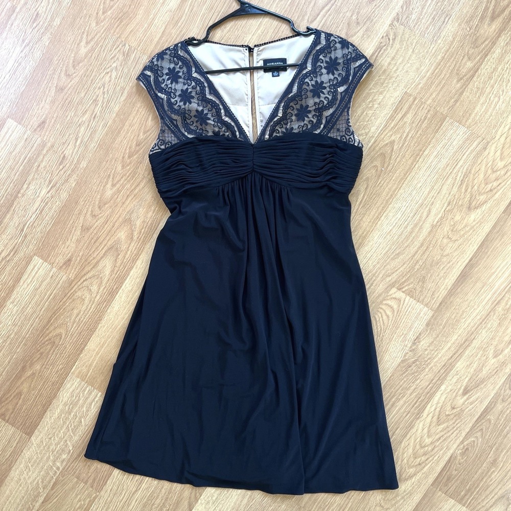 Adrianna Papell Dress Sz 14 LBD Lace Trim Black Dark Fairy Whimsigoth Event Gues